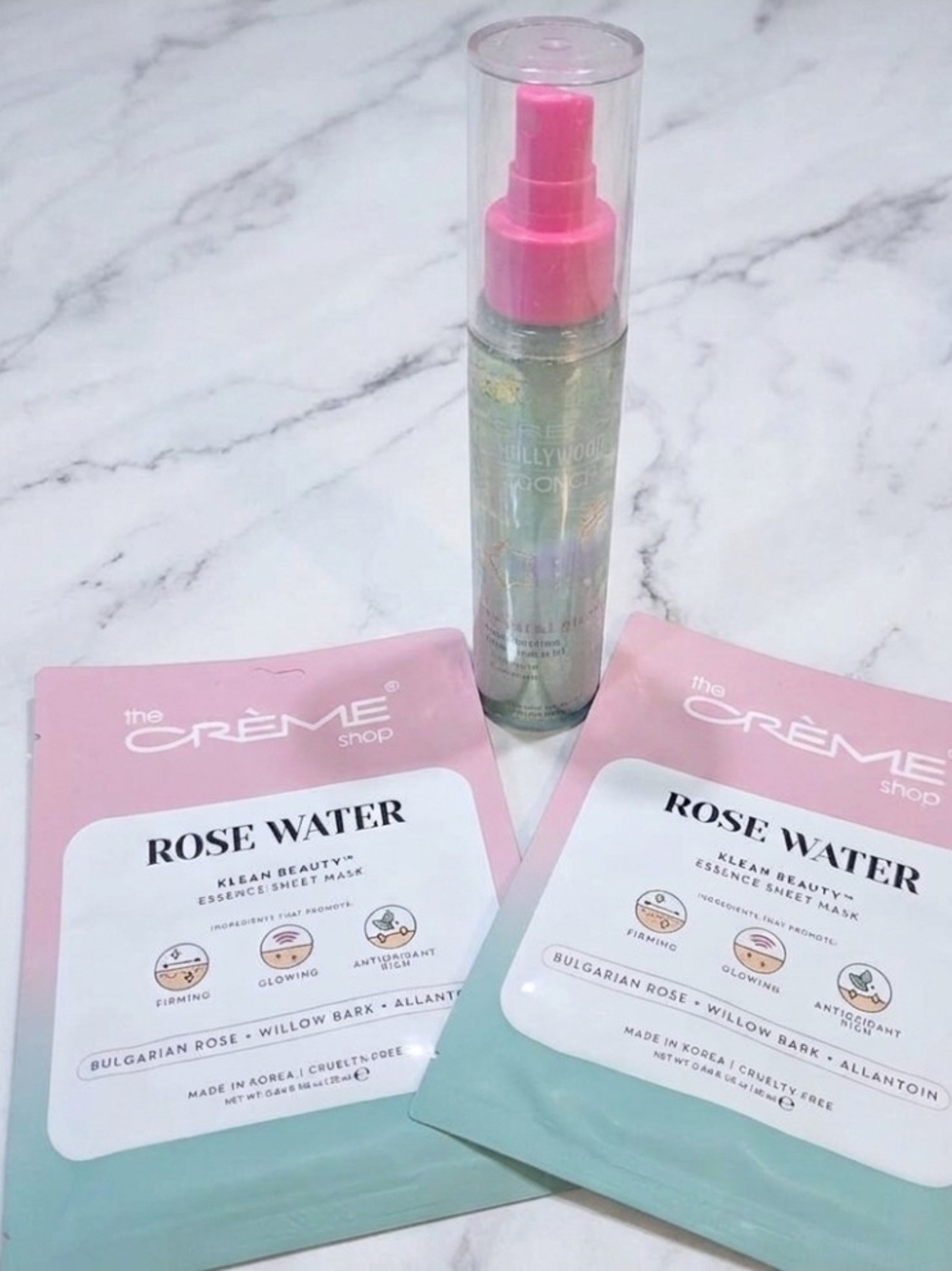 Crystal Glow Mist And 2 Rose Water Essence Sheet Mask 3pc Bundle